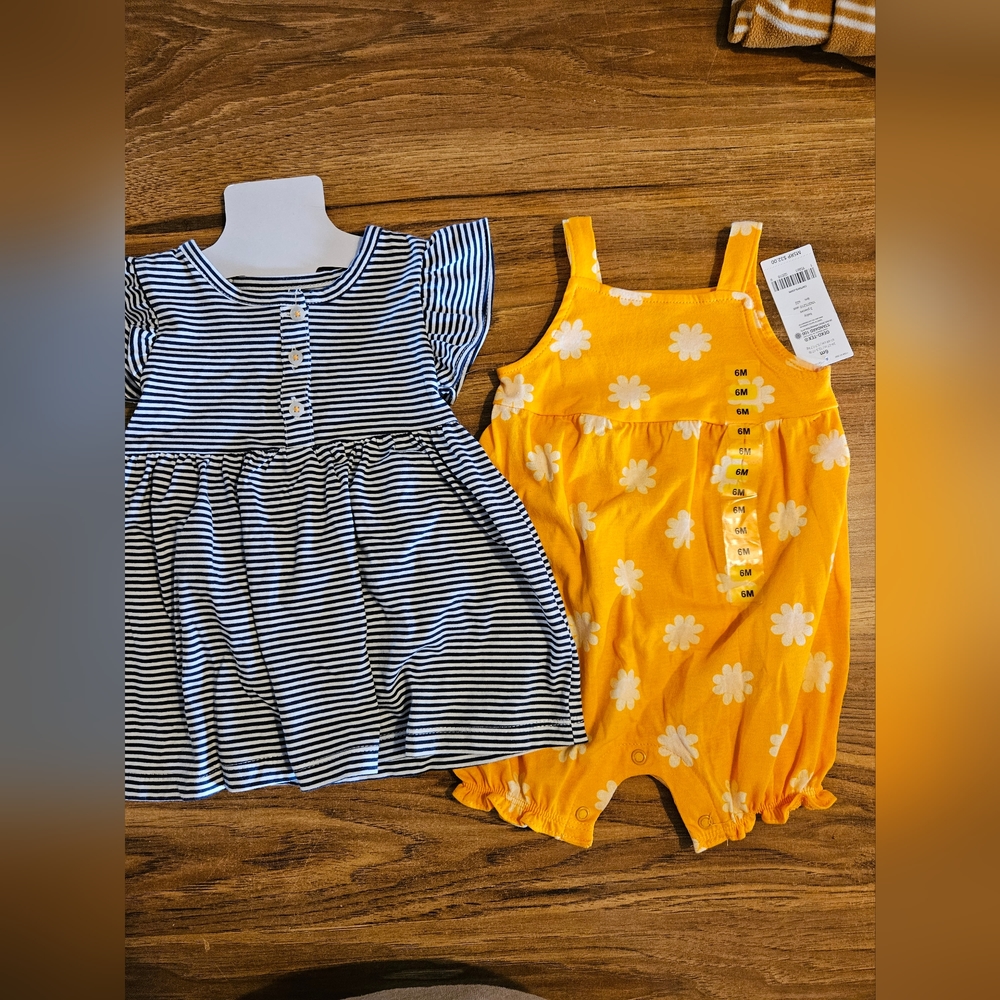 NWT 6m Carters 3 piece bundle dress with bummies orange daisy romper